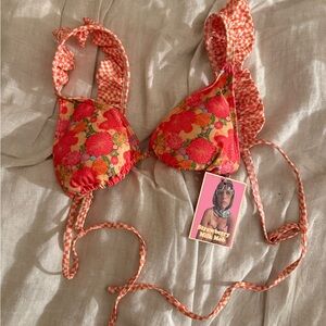 Strawberry Milk Mob Red Floral Bikini Top